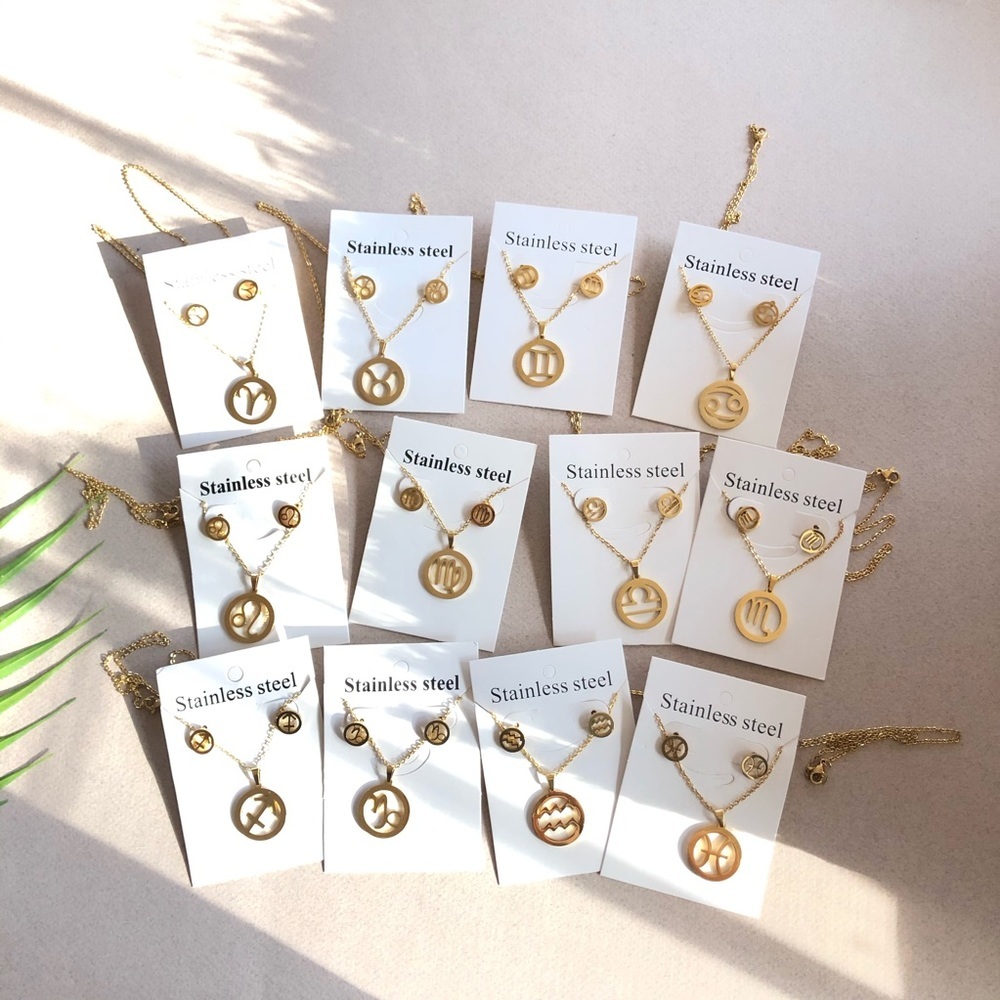 Zodiac Sign Stainless Steel Necklace Earrings Set